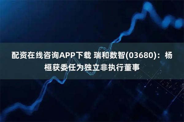 配资在线咨询APP下载 瑞和数智(03680)：杨桓获委任为独立非执行董事